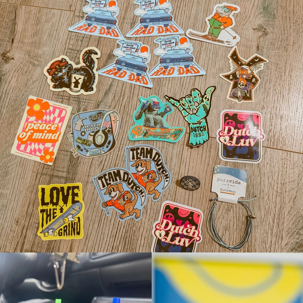 Dutch bros bundle of various clothes and accessories + stickers
